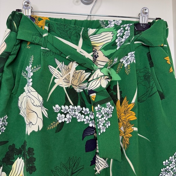 Eclipse Botanical Stretch Dress Pants Office | Green Beige Mustard Print Size 8 - Picture 3 of 6